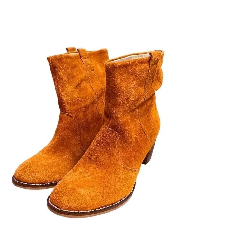 SUNDANCE Suede Leather Ankle Boots 41 US 10 Burnt Orange Lavorazione Artigiana
